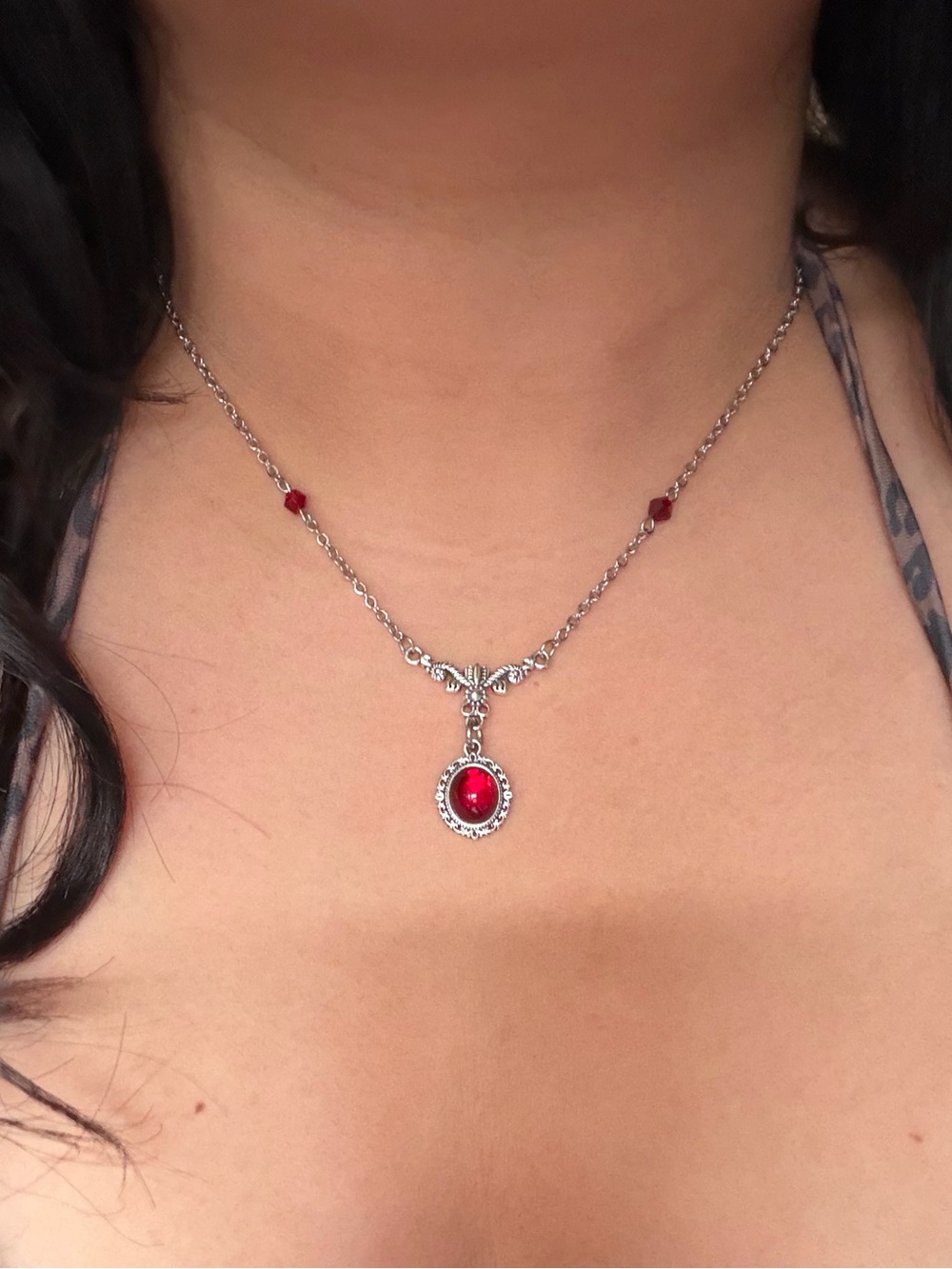 Vintage Red Stone Oval Pendant Gothic Princess Medieval